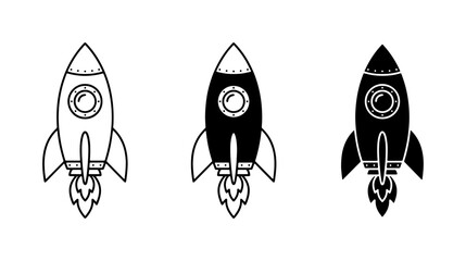Retro Rocket Ship Icons, Spacecraft Vector Set, Futuristic Exploration Graphics, Sci-Fi Adventure Design Elements © Sahin