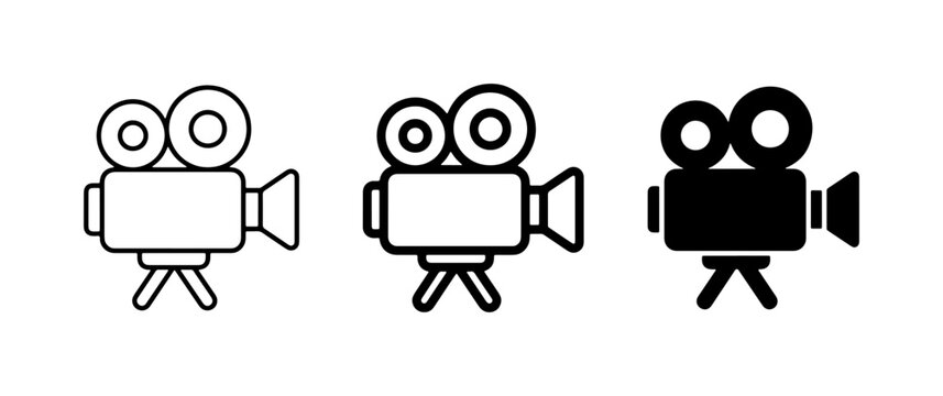 Vintage Movie Camera Icons, Retro Film Projector Symbols, Classic Cinema Equipment Vector Set