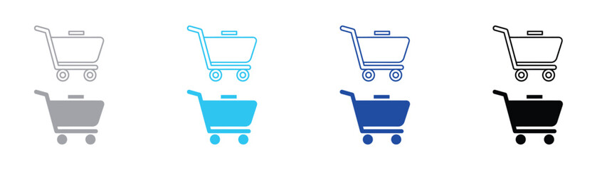 Shopping cart icons in linear and solid styles for retail commerce with e commerce shopping commerce supermarket consumer illustration purchase storefront business merchandise carriage © SilentSmog