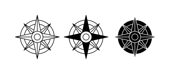 Compass Rose Icons, Navigation Symbols, Directional Guides. Set of 3 Vector Graphics for Marine, Travel, and Adventure Themes. © Sahin