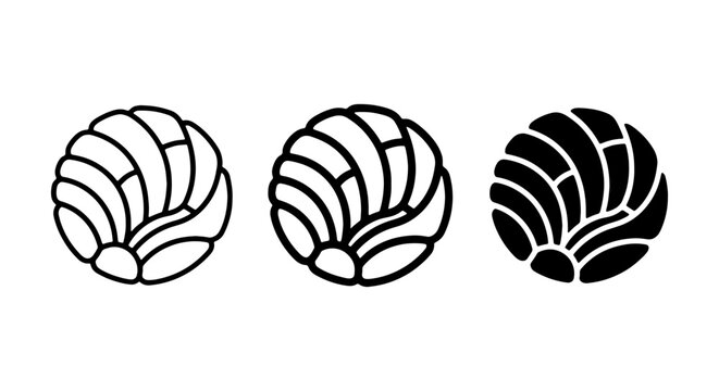 Concha Bread Vector Icons: Outline, Line Art, and Silhouette for Bakery and Food Design