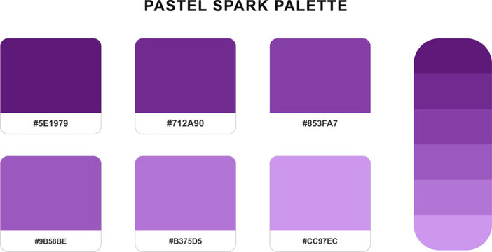 Pastel spark palette featuring purple and lavender color shades with hex codes isolated on a transparent grid background.