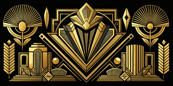 Elegant golden art deco geometric pattern design, vector