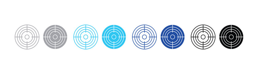 Set of crosshair target bullseye icons in outline and solid styles for shooting accuracy and precision design with bullseye crosshair precision shooting accuracy military minimalist isolated © SilentSmog