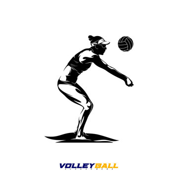 Vector illustration of a female beach volleyball player. Suitable for sports-themed designs, summer games, sports logos, etc.