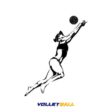 Vector illustration of a female beach volleyball player. Suitable for sports-themed designs, summer games, sports logos, etc.