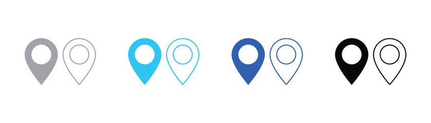 Map pin icon set in black and white styles for navigation and location tracking with location navigation position direction destination illustration isolated interface geography minimalist © SilentSmog