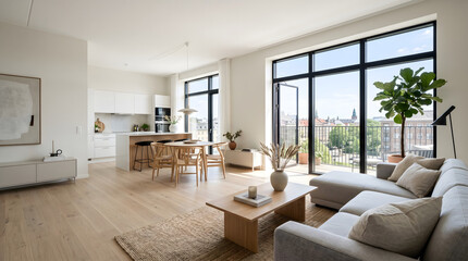 Fototapeta premium AI-generated neutral contemporary apartment natural sunlight interior