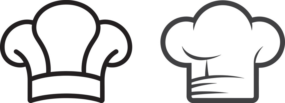 Chef hat vector icons with black outline for restaurant logo and culinary branding
