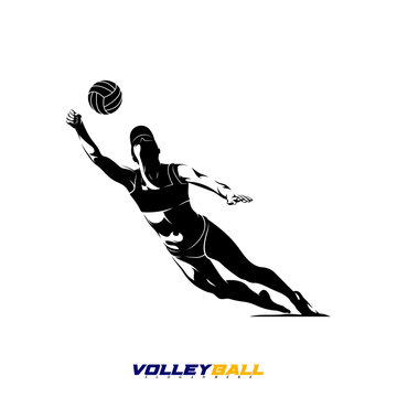 Vector illustration of a female beach volleyball player. Suitable for sports-themed designs, summer games, sports logos, etc.