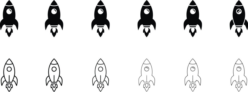 Rocket icon vector set for startup growth innovation and technology