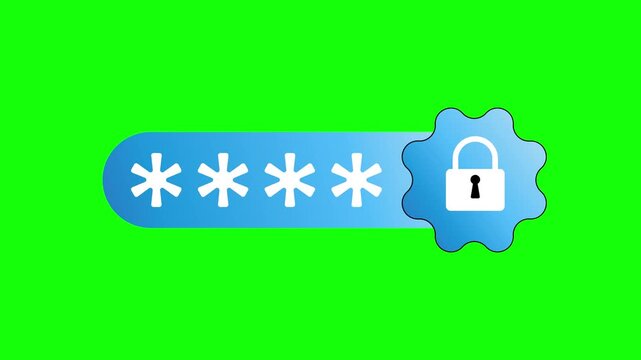 Password input field animation with lock icon symbolizing security and data protection, a digital security concept on a green screen background