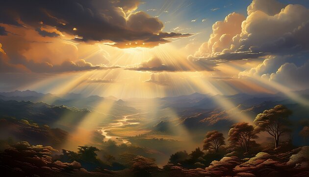 Sunrays Beaming Through Clouds Generative Ai