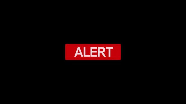 Flashing red alert notification sign displaying urgent warning message on dark background, for digital security, cybersecurity breach, emergency, system notification, and