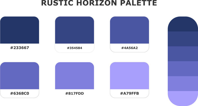 Set of modern color palettes with hex codes for professional design projects isolated on gray checkered transparent background.
