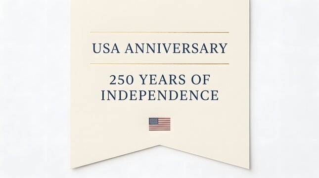 USA anniversary 250 years of independence banner with American flag and gold lines on white background.