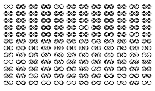 Minimal Infinity Loop Outline Icons with Endless Symbol M&ouml;bius Geometry and Modern Vector Logo Set