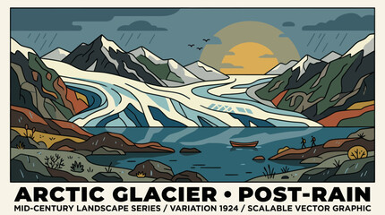 Mountain glacier water landscape illustration © Stok