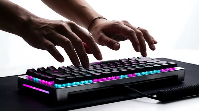 Person using laptop with wireless mouse.