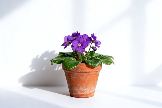 Purple flower in terracotta pot