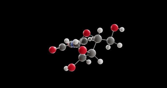 Uridine molecule, rotating 3D model of antidepressants, looped video on a black background
