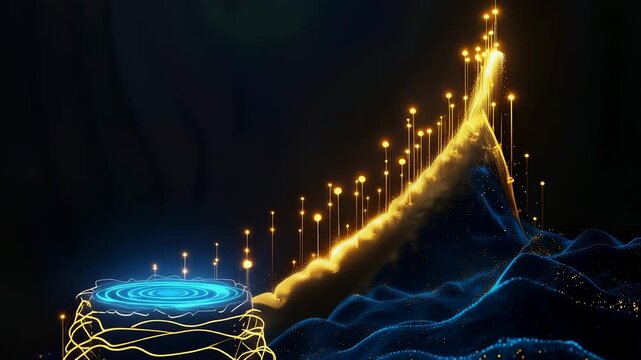 Abstract Digital Data Growth: An abstract visualization depicts exponential data growth, with glowing blue lights emanating from a central source and rising into a dynamic.