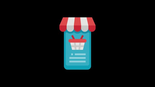 Mobile Shopping App and E-Commerce Marketplace Flat Animation Loop on Transparent Background