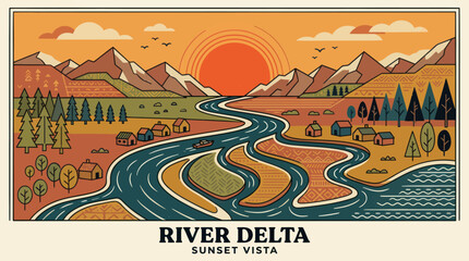 Mountain river valley landscape art © Stok