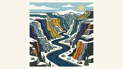 Mountain river valley landscape illustration © Stok