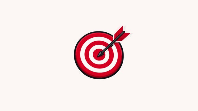 Animated Arrow Hitting Bullseye Target Loop on White Background