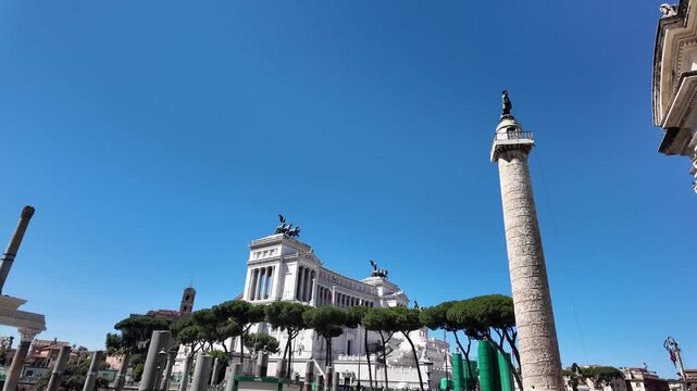 Aesthetic cinematic view of Trajan's Column in Rome Italy