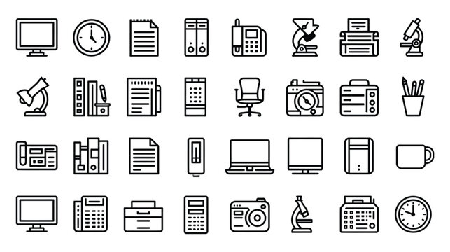 Office vector icon set for business workspace tools