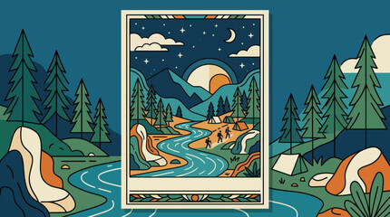 Outdoor adventure landscape with river and mountains © EBODA