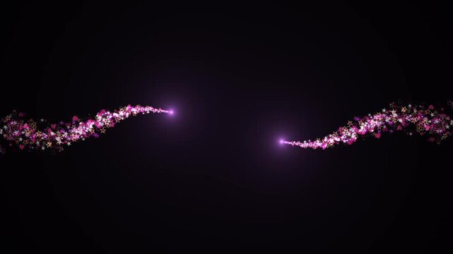 Dreamy heart shape sparkle trail with pink glitter particles, white shimmer light effects and floating love icons, romantic valentine motion graphic overlay on transparent background 4k