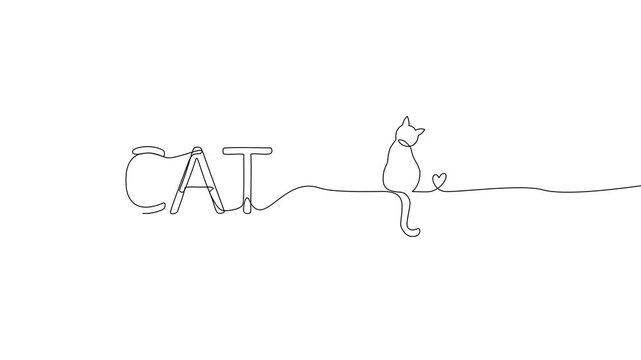 One Line Drawing Cat with Cat Word Animation