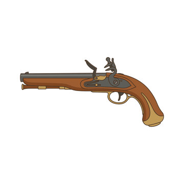 Vintage Flintlock Pistol Illustration Depicting Antique Firearm Weaponry Design