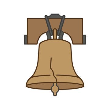 Vector Illustration of an Iconic Bronze American Historic Bell with a Vertical Crack