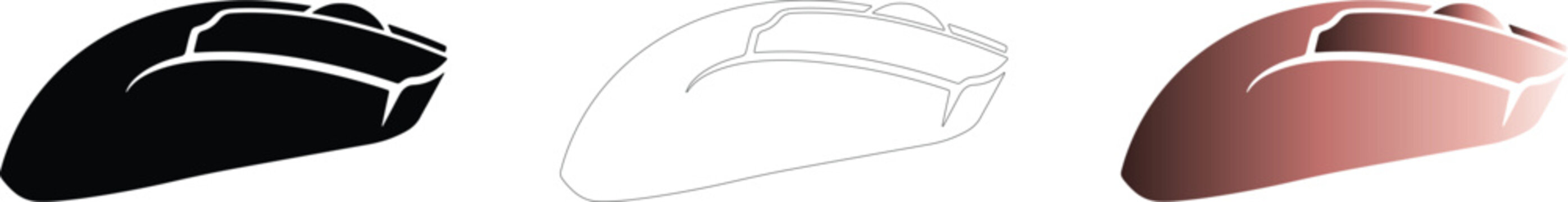 Computer mouse icon set with silhouette outline and gradient style vector elements