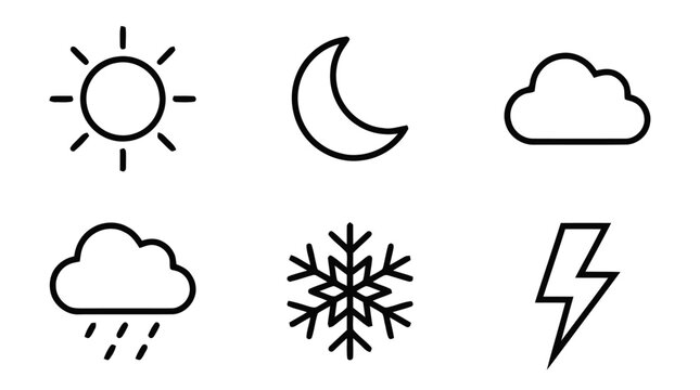 Weather icons display sun, moon, cloud, rain, snowflake, and lightning symbols