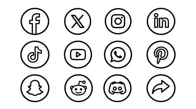 Collection of Social Media Icons in Circular Design.