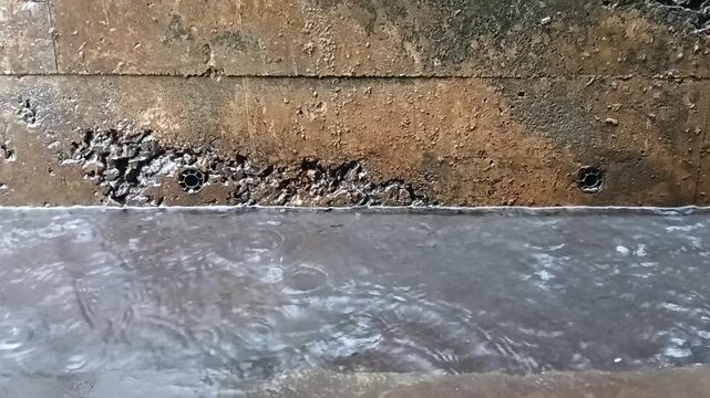 Heavy Rain Water Dripping on Old Concrete Wall with Natural Rain Sound FHD