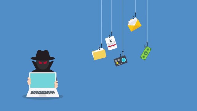 Phishing Attack Concept Showing Hacker Stealing Password Banking Data Email And Financial Information

