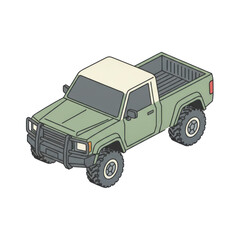 Obraz premium Isometric Green Pickup Truck Illustration Isolated on a Transparent Background