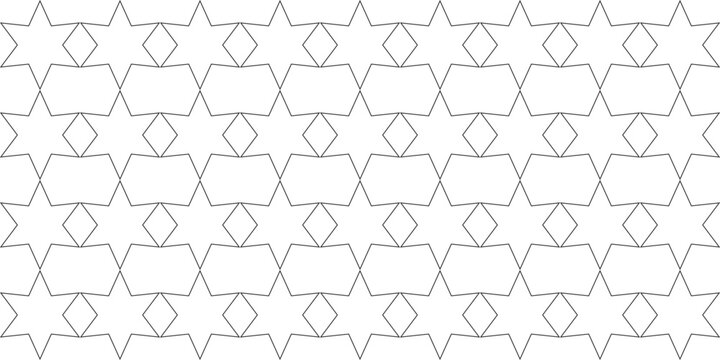Geometric star pattern background, seamless islamic lattice vector, minimal grey line art texture, elegant repetitive star and diamond motif