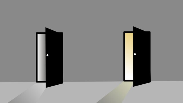 Illustrative representation of two distinct open doorways, each radiating a unique light, symbolizing the pivotal choices and divergent opportunities guiding future journeys