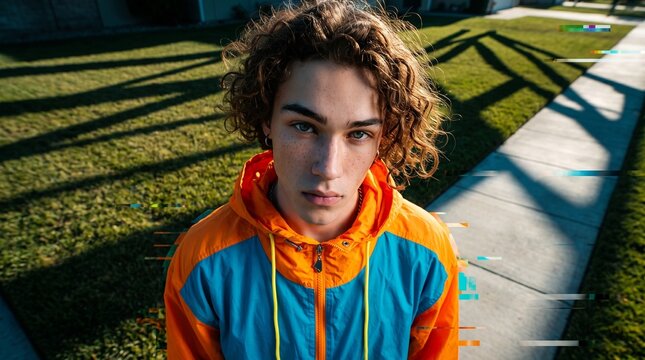 Young Person in Colorblock Jacket Outdoors Portrait