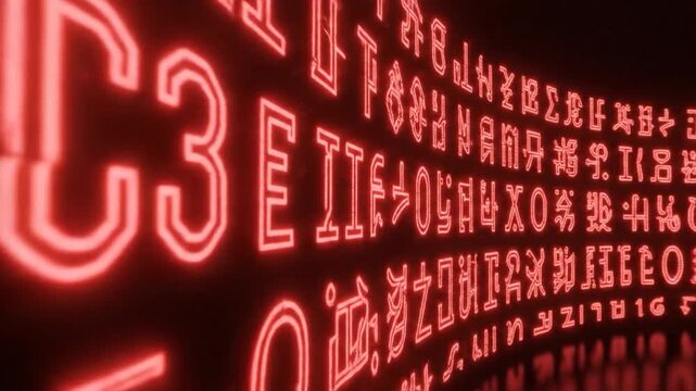Glowing red ancient runes and symbols on a dark background