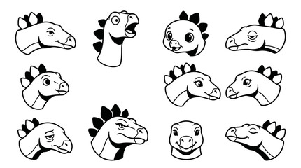 Fototapeta premium Collection of cartoon dinosaur head icons, showing various expressions and emotions, isolated on white background, perfect for children's design and
