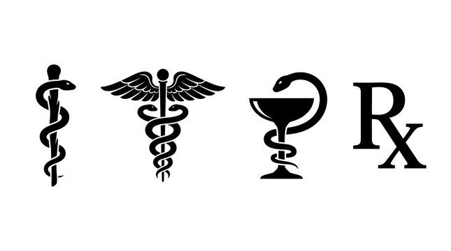 Medical icons set with caduceus and prescription symbol