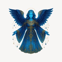 Fototapeta premium Elegant celestial blue angel illustration.